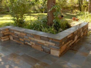 Mix size and color sitting wall capped with penn full color random rectangles.