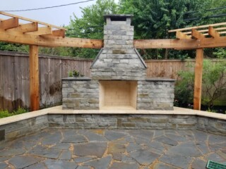 Silvermist chop rock capped with light blend travertine