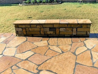 Oklahoma chop rock sitting bench with arizona buckskin patio.