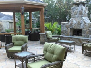 Moss rock fireplace