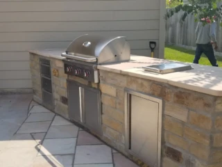 Oklahoma Choprock Outdoor Kitchen with Drop in Grill, side burner, Door units, Refrigerator and Drawer Units