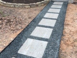 24 x 24 concrete stepping stones with blackstar gravel