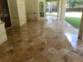 45 degree herring bone pattern. Fantastic color travertine pavers