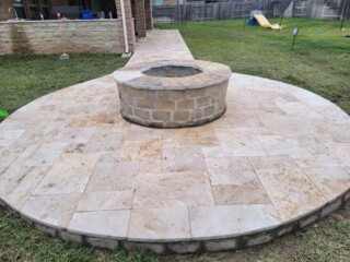Oklahoma chop rock firepit, with Oklahoma flagstone tops