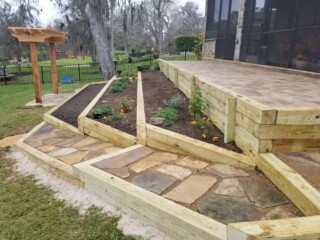 6x6 treated pine, Oklahoma flagstone with granite gravel