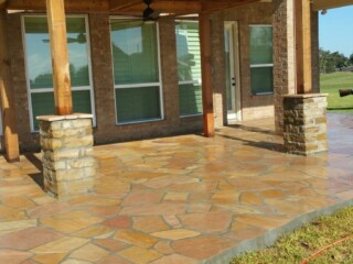 Cedar pergola with choprock columns, and Arizona flagstone patio