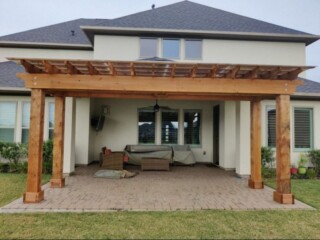 Cedar pergola with polycarbon roof and upgraded large posts and bands