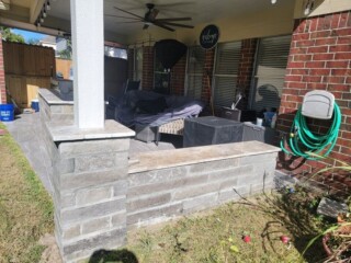Charcoal choprock, capped with Nordic silver travertine tops