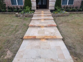 Light blend travertine with tread lighting