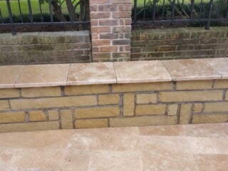 Llano tan chop rock capped with light blend travertine