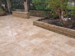 Versaille pattern, English walnut color travertine pavers