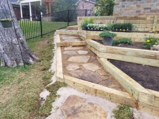 Oklahoma flagstone with 6 x 6 treated timbers