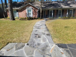 Silvermist flagstone, mortared joints