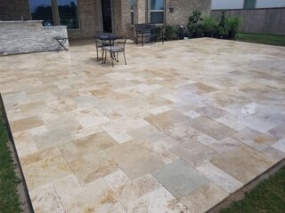 Versaille pattern, light blend travertine pavers